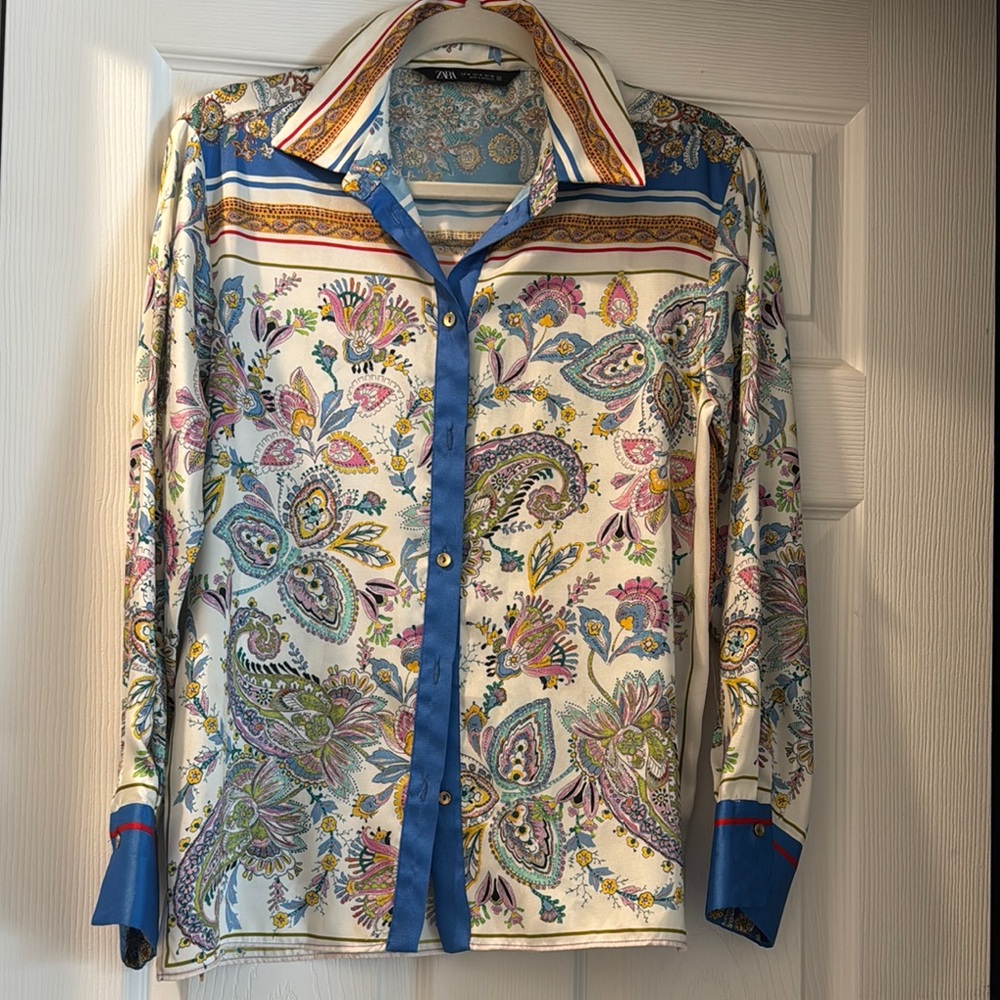 Zara Multicolor Blouse with Blue Accents